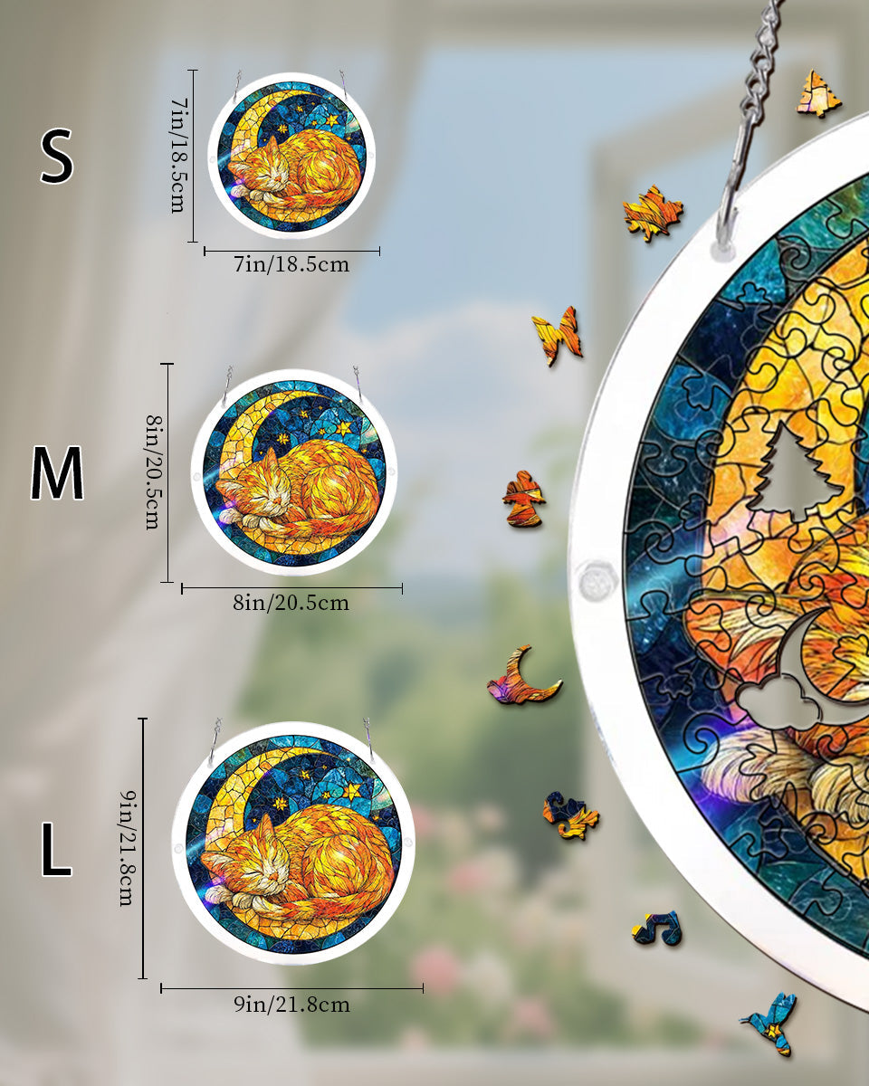 💥May Grand Sale|Up to 60% Off💥Acrylic Jigsaw Puzzle Suncatcher - Starry Moon Cat