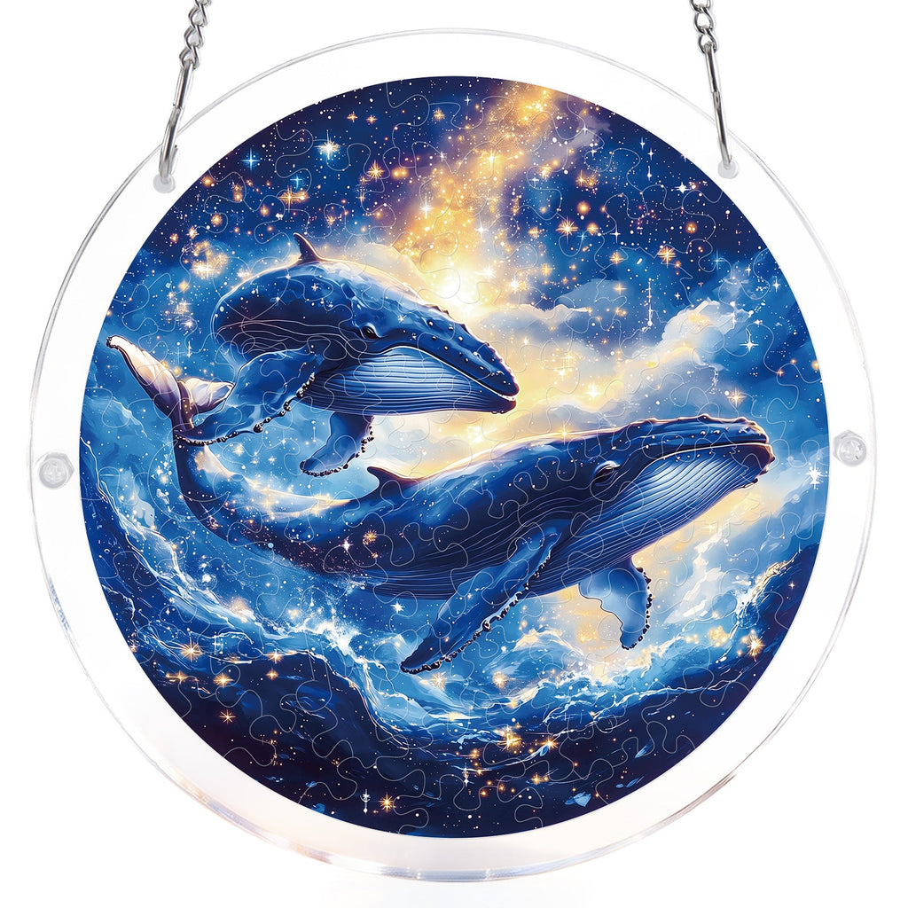 💥May Grand Sale|Up to 60% Off💥Twin Whales of the Cosmos Light Suncatcher-Acrylic Window Art