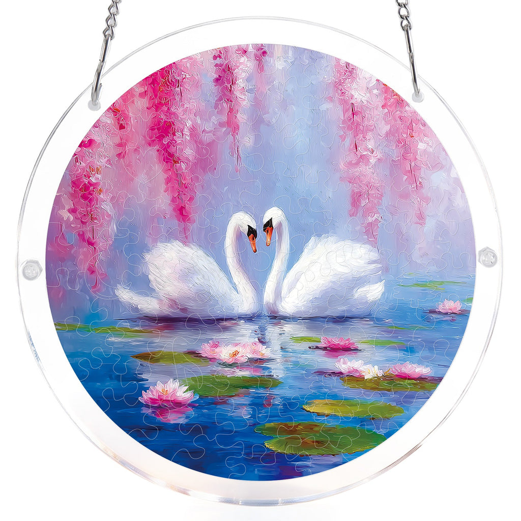 💥May Grand Sale|Up to 60% Off💥Swans in Blossom Lake Light Suncatcher-Acrylic Window Art