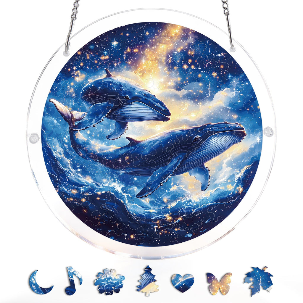 💥May Grand Sale|Up to 60% Off💥Twin Whales of the Cosmos Light Suncatcher-Acrylic Window Art