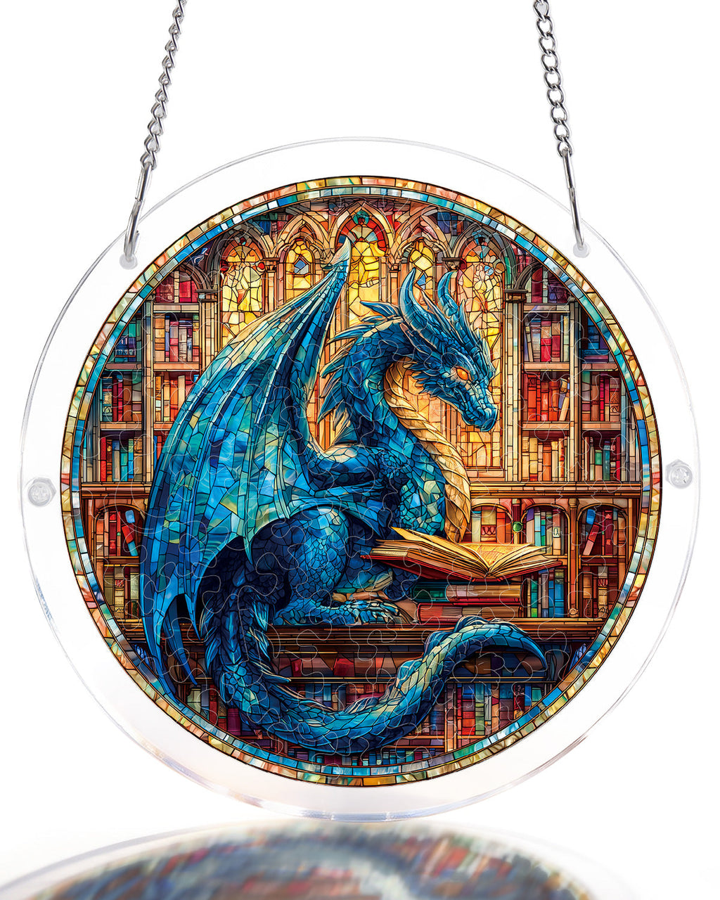 💥May Grand Sale|Up to 60% Off💥The Blue Dragon Library Light Suncatcher-Acrylic Window Art