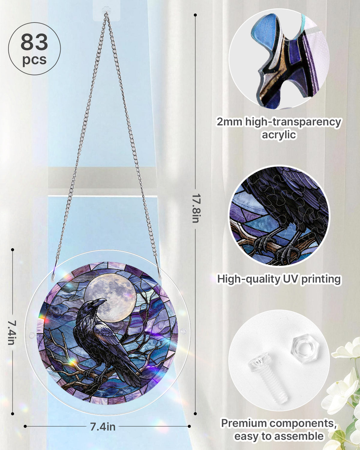 💥May Grand Sale|Up to 60% Off💥Moonlit Raven Light Suncatcher-Acrylic Window Art
