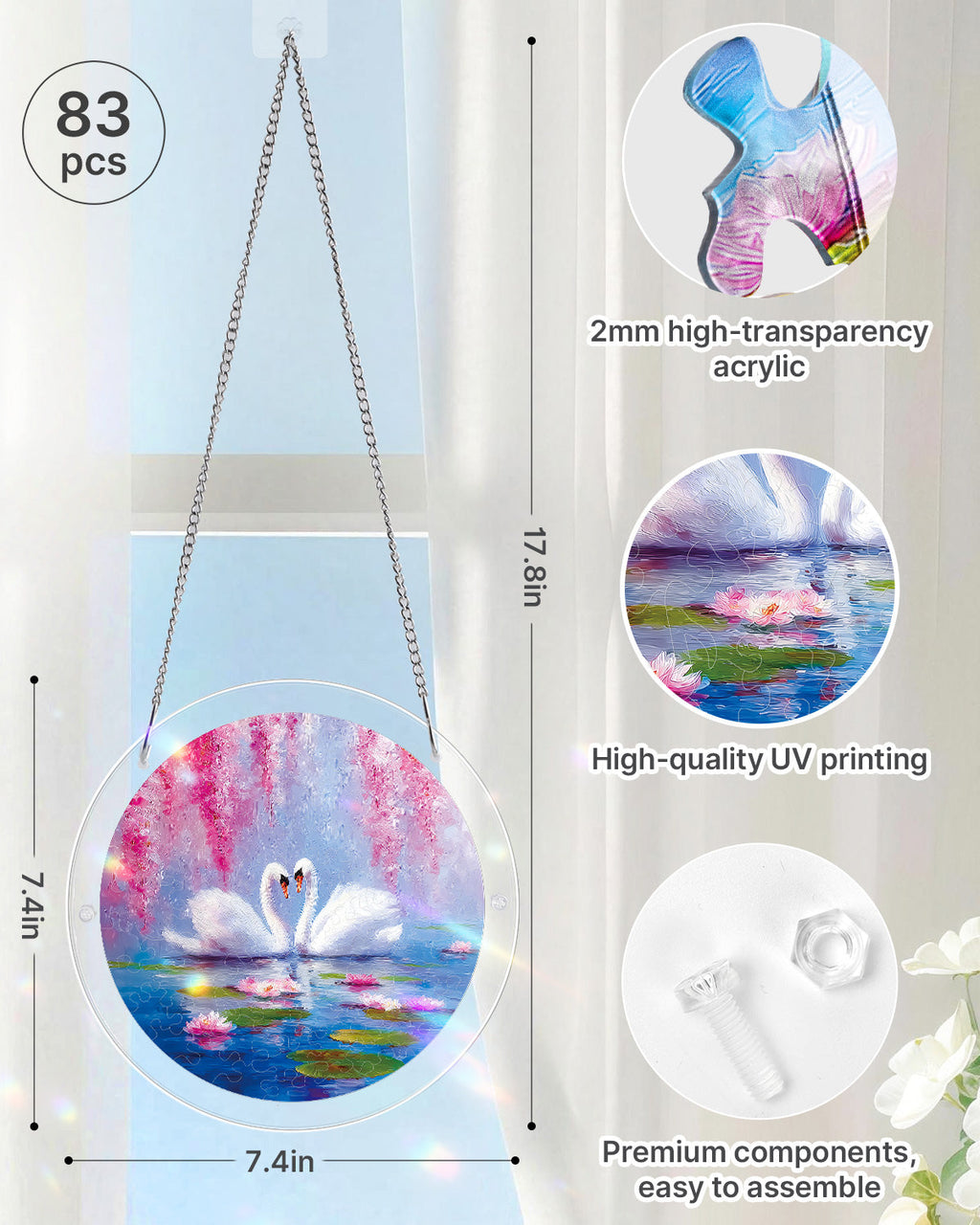 💥May Grand Sale|Up to 60% Off💥Swans in Blossom Lake Light Suncatcher-Acrylic Window Art