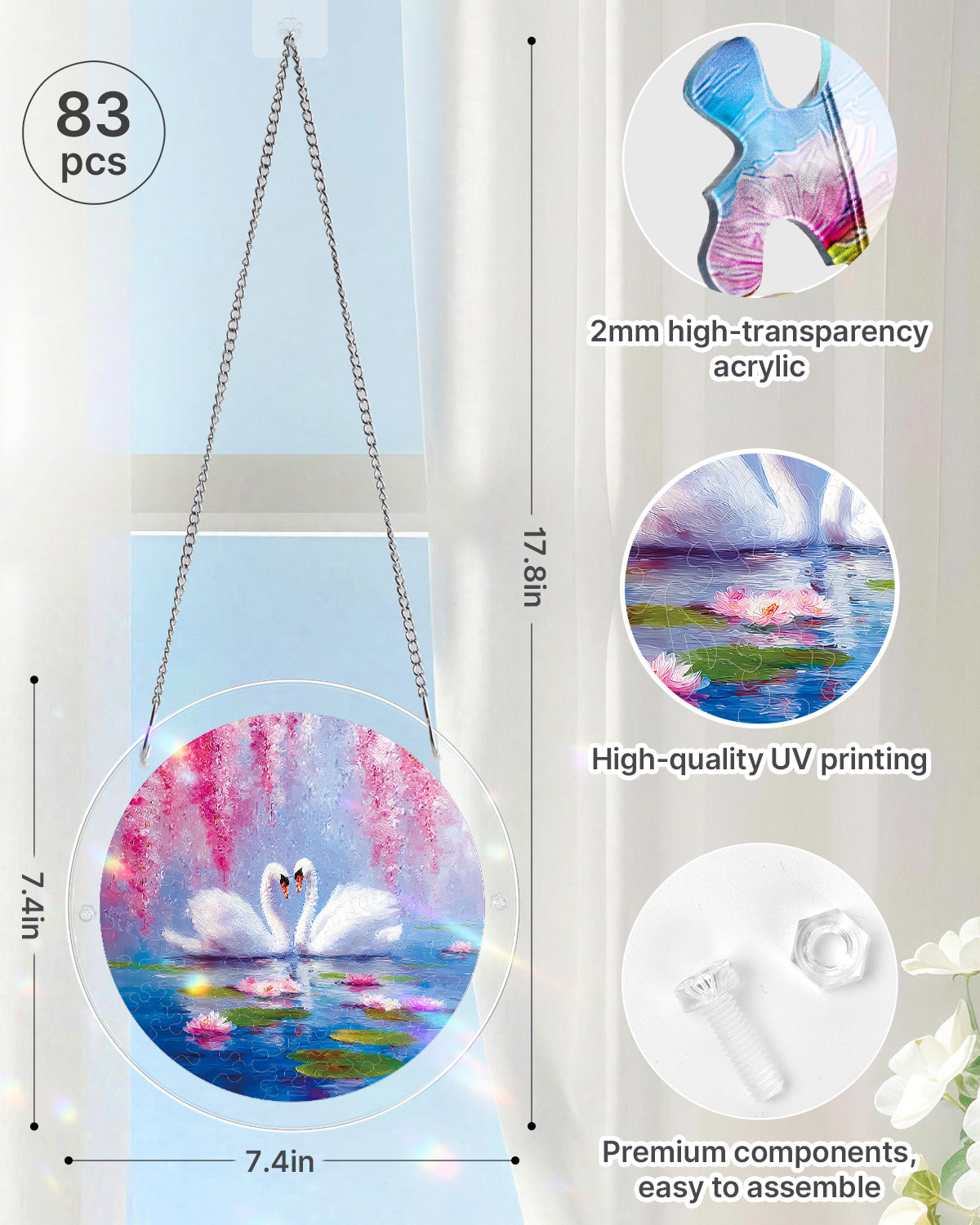 💥May Grand Sale|Up to 60% Off💥Swans in Blossom Lake Light Suncatcher-Acrylic Window Art