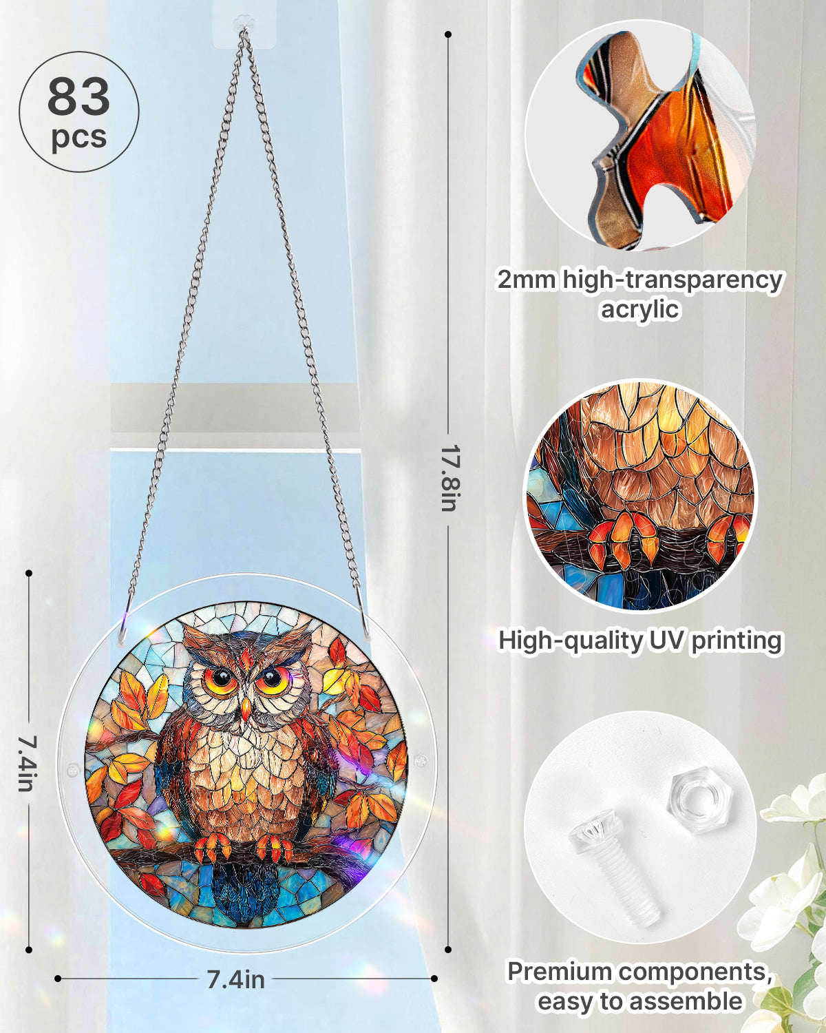 💥May Grand Sale|Up to 60% Off💥Autumn Owl Light Suncatcher-Acrylic Window Art