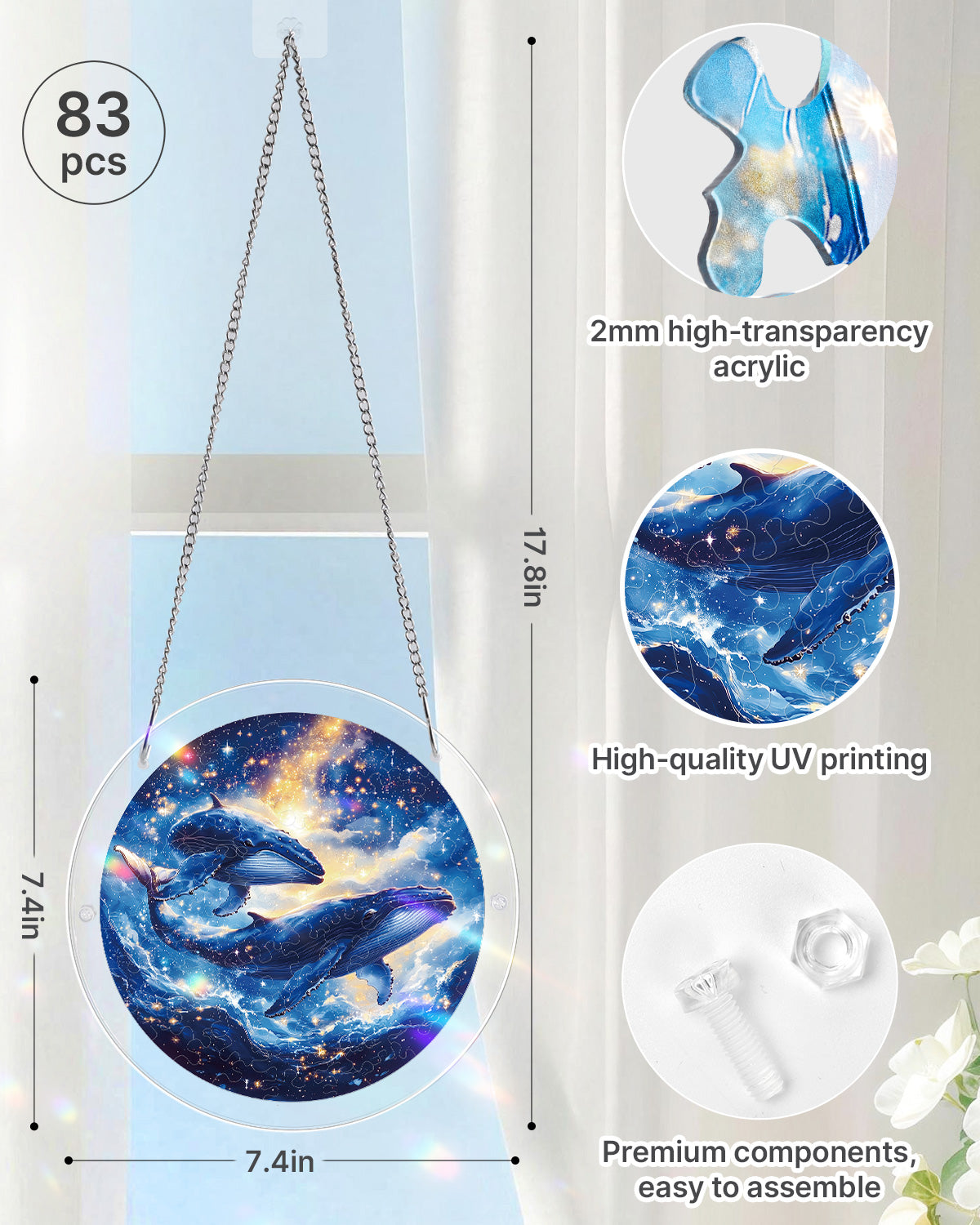 💥May Grand Sale|Up to 60% Off💥Twin Whales of the Cosmos Light Suncatcher-Acrylic Window Art