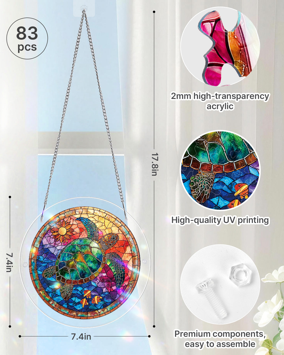 💥May Grand Sale|Up to 60% Off💥Stained Glass Sea Turtle Light Suncatcher-Acrylic Window Art