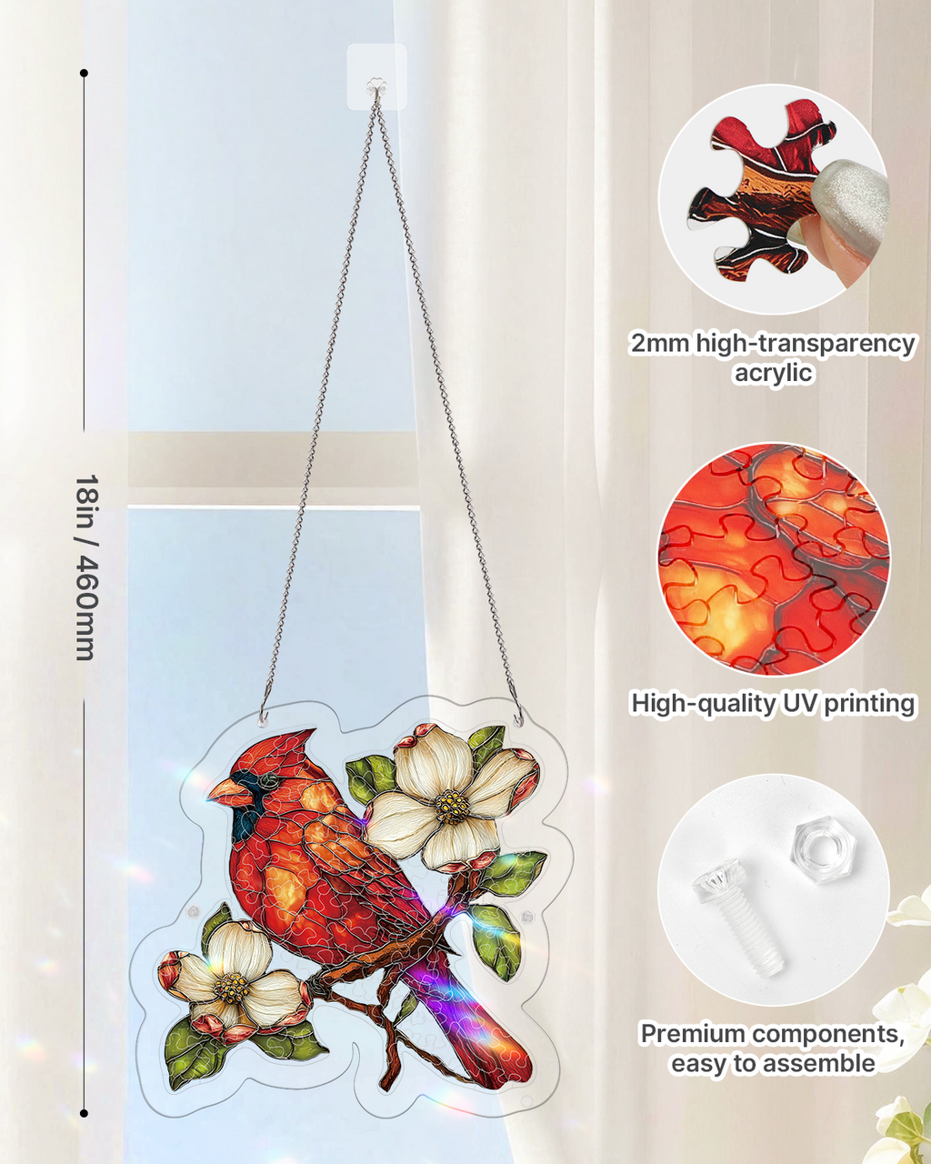 💥May Grand Sale|Up to 60% Off💥Magnolia Cardinal Light Suncatcher-Acrylic Window Art