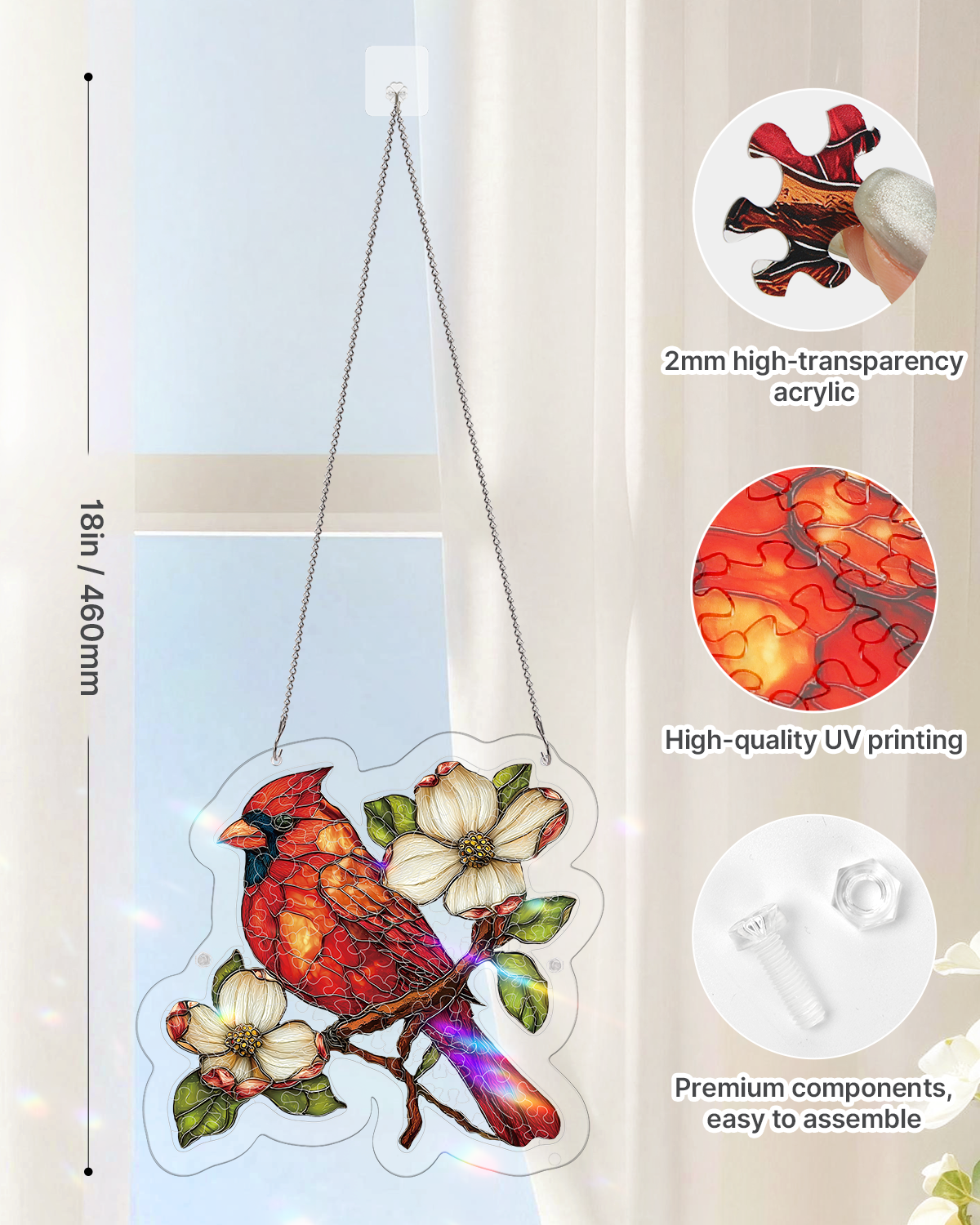 💥May Grand Sale|Up to 60% Off💥Magnolia Cardinal Light Suncatcher-Acrylic Window Art
