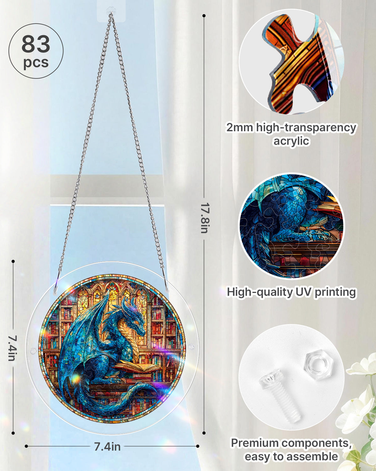 💥May Grand Sale|Up to 60% Off💥The Blue Dragon Library Light Suncatcher-Acrylic Window Art