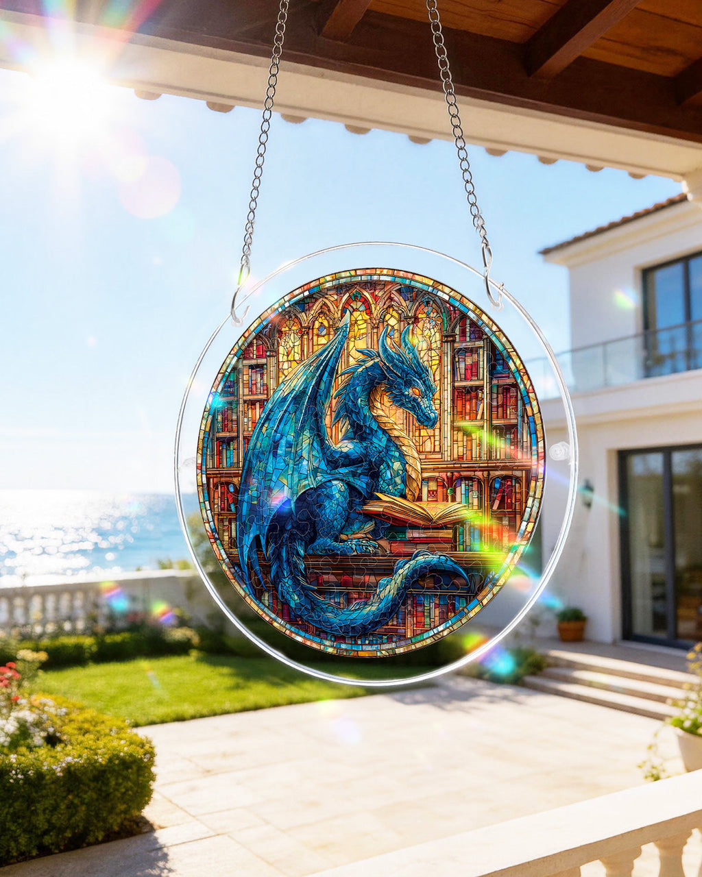 💥May Grand Sale|Up to 60% Off💥The Blue Dragon Library Light Suncatcher-Acrylic Window Art