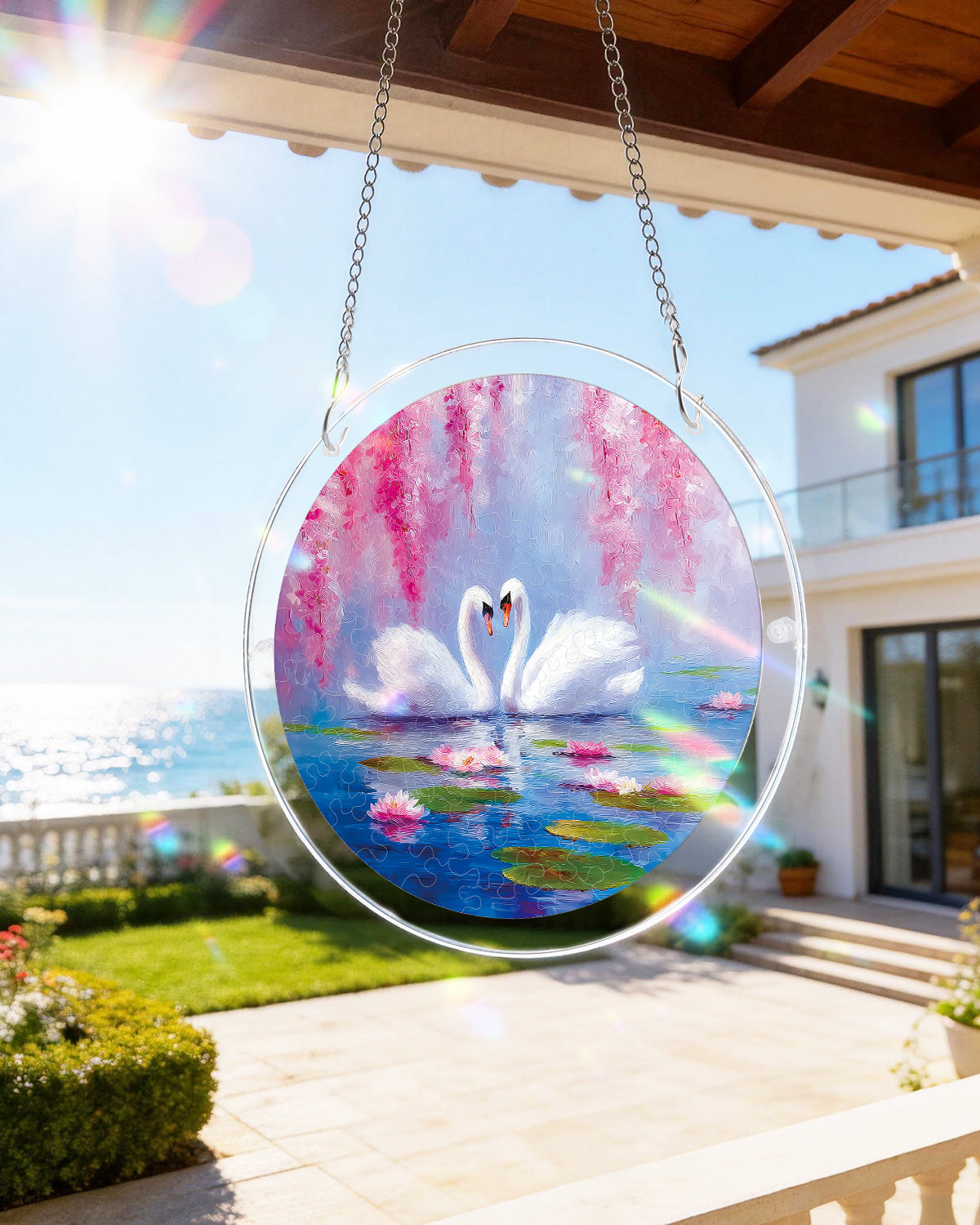 💥May Grand Sale|Up to 60% Off💥Swans in Blossom Lake Light Suncatcher-Acrylic Window Art