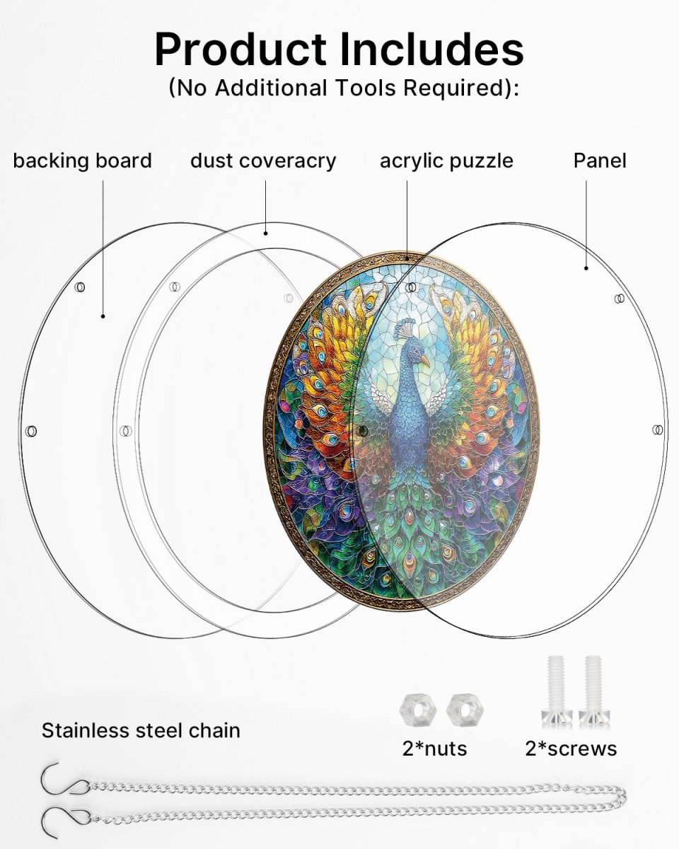 💥May Grand Sale|Up to 60% Off💥Acrylic Jigsaw Puzzle Suncatcher - Peacock of Radiance
