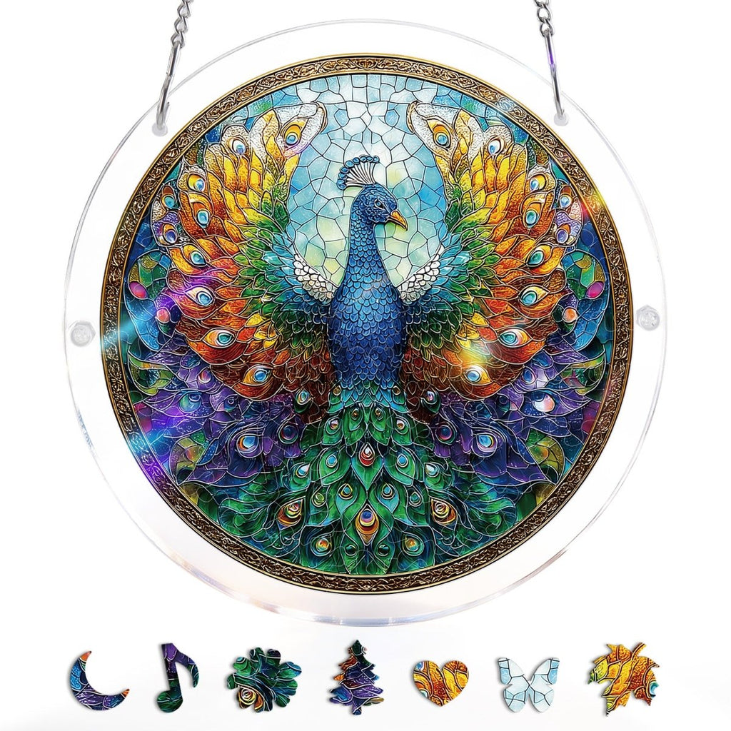 💥May Grand Sale|Up to 60% Off💥Acrylic Jigsaw Puzzle Suncatcher - Peacock of Radiance