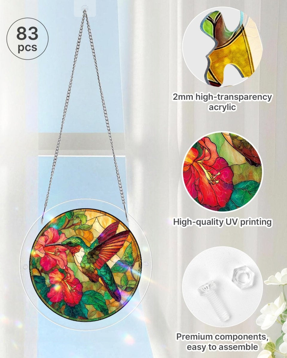 💥May Grand Sale|Up to 60% Off💥Acrylic Jigsaw Puzzle Suncatcher - Emerald Flame Hummingbird