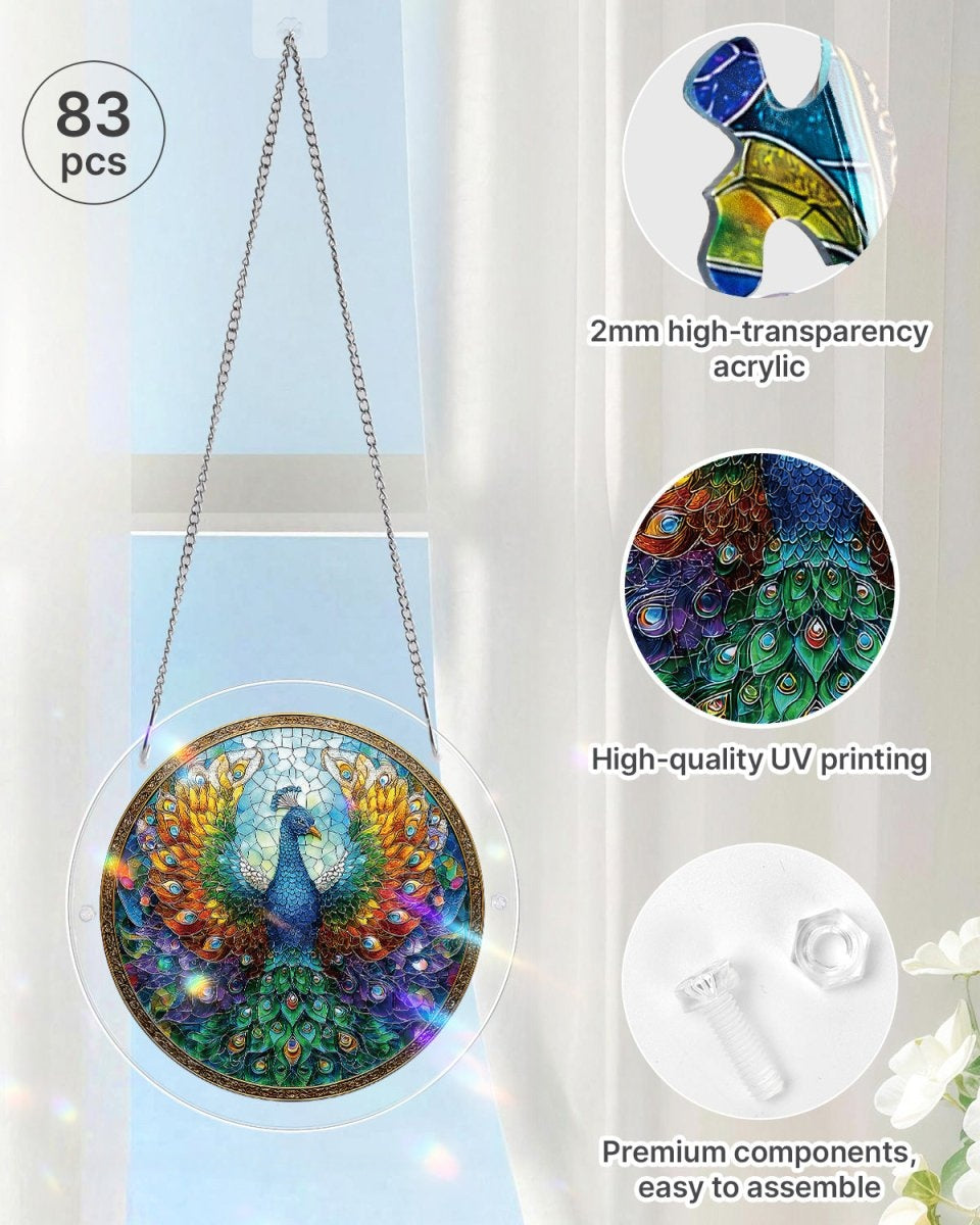 💥May Grand Sale|Up to 60% Off💥Acrylic Jigsaw Puzzle Suncatcher - Peacock of Radiance