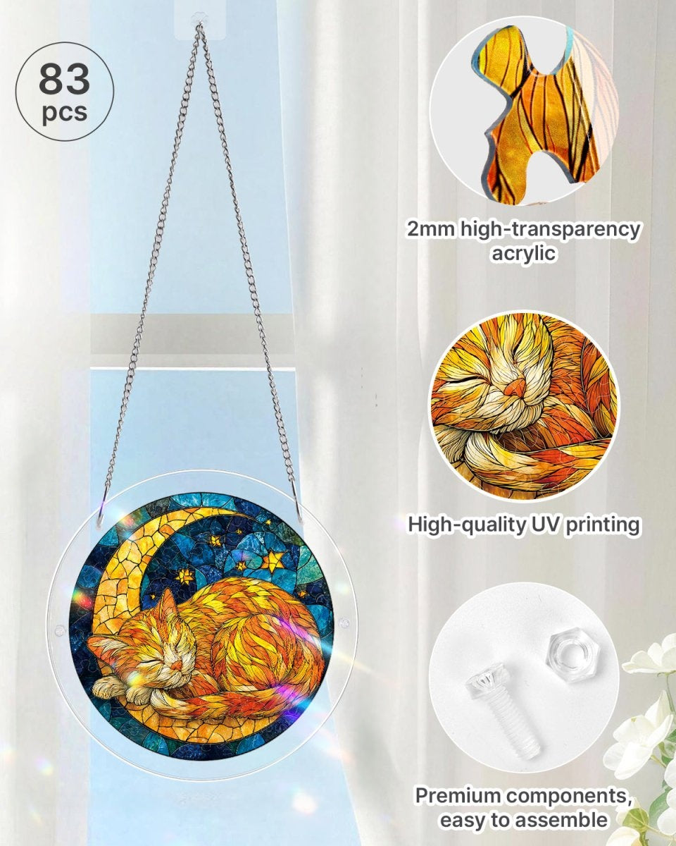 💥May Grand Sale|Up to 60% Off💥Acrylic Jigsaw Puzzle Suncatcher - Starry Moon Cat
