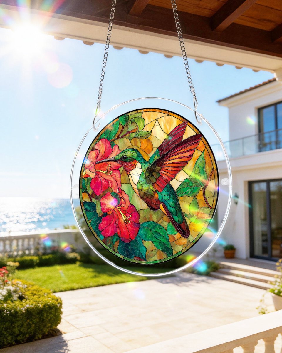 💥May Grand Sale|Up to 60% Off💥Acrylic Jigsaw Puzzle Suncatcher - Emerald Flame Hummingbird