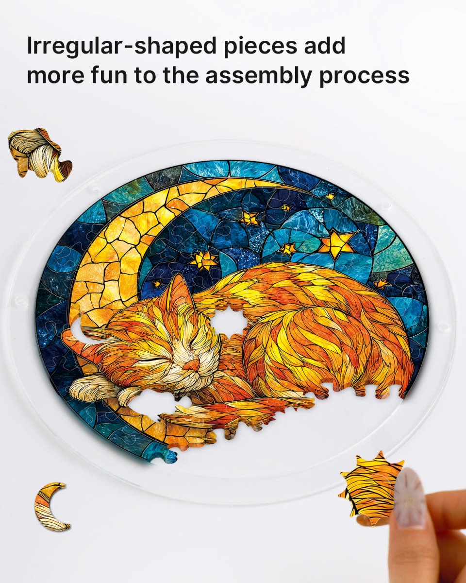 💥May Grand Sale|Up to 60% Off💥Acrylic Jigsaw Puzzle Suncatcher - Starry Moon Cat