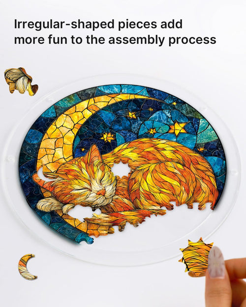 💥May Grand Sale|Up to 60% Off💥Acrylic Jigsaw Puzzle Suncatcher - Starry Moon Cat