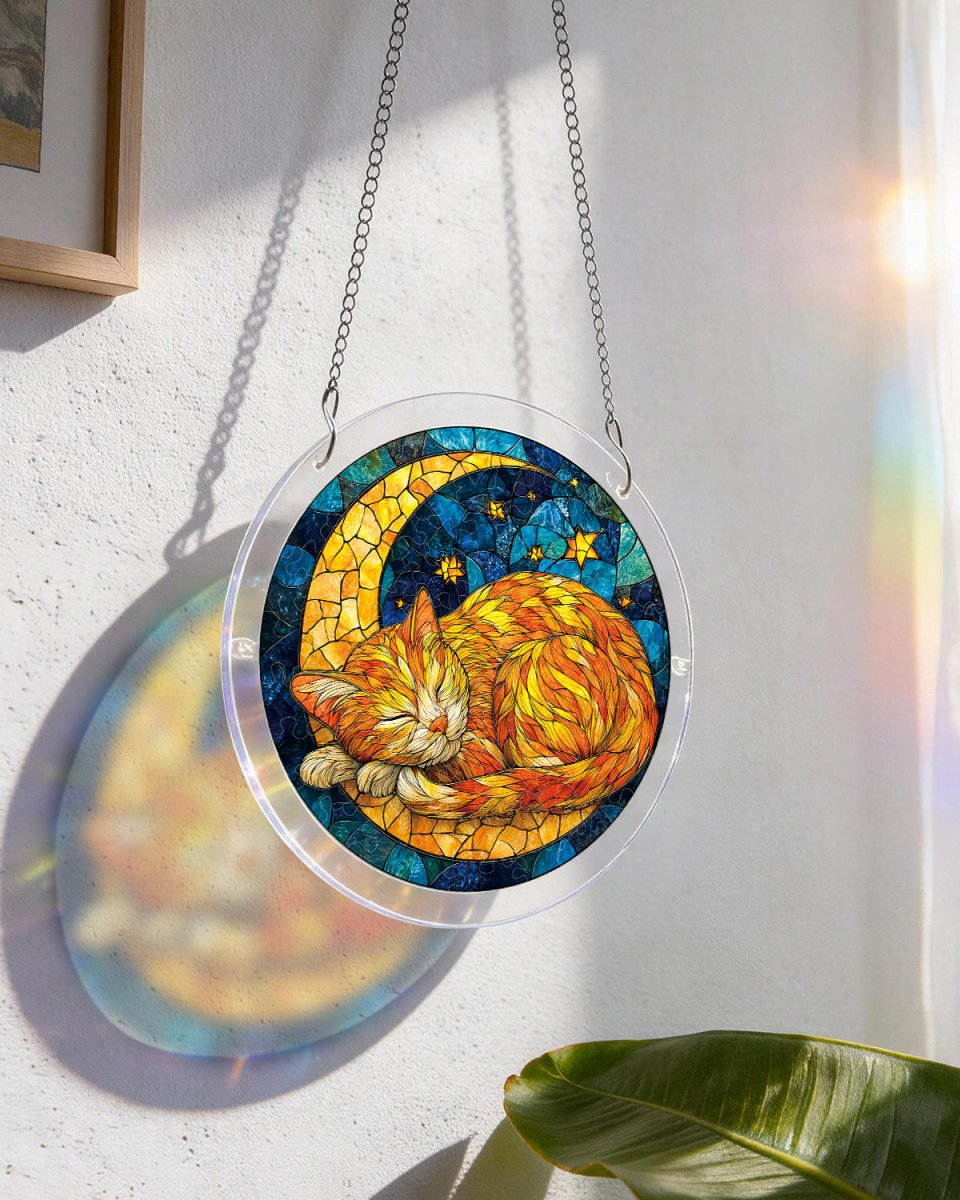 💥May Grand Sale|Up to 60% Off💥Acrylic Jigsaw Puzzle Suncatcher - Starry Moon Cat
