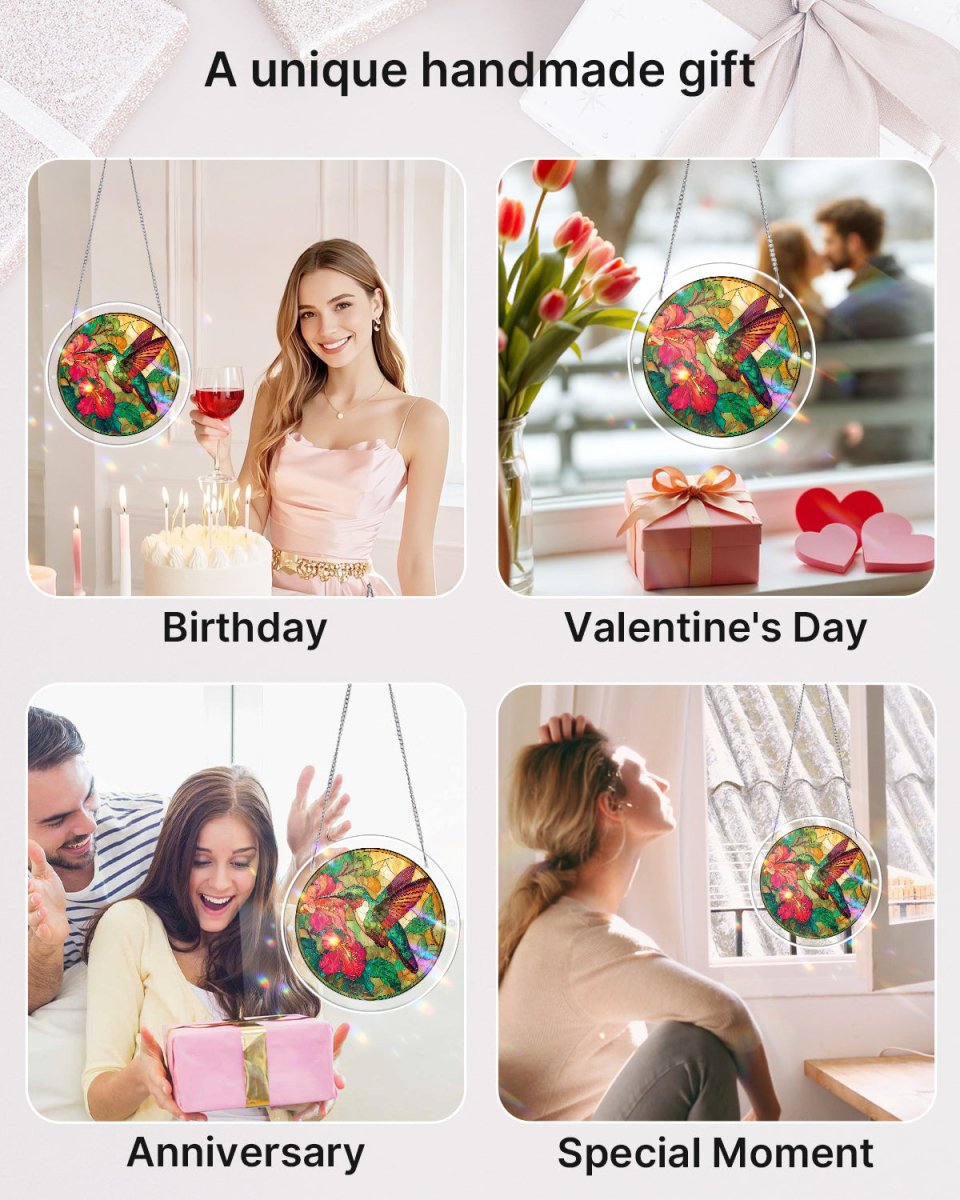 💥May Grand Sale|Up to 60% Off💥Acrylic Jigsaw Puzzle Suncatcher - Emerald Flame Hummingbird