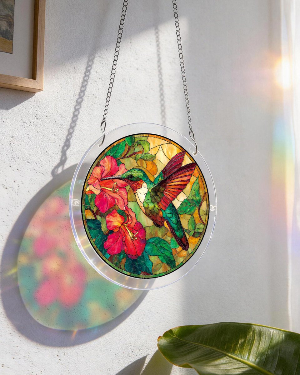 💥May Grand Sale|Up to 60% Off💥Acrylic Jigsaw Puzzle Suncatcher - Emerald Flame Hummingbird