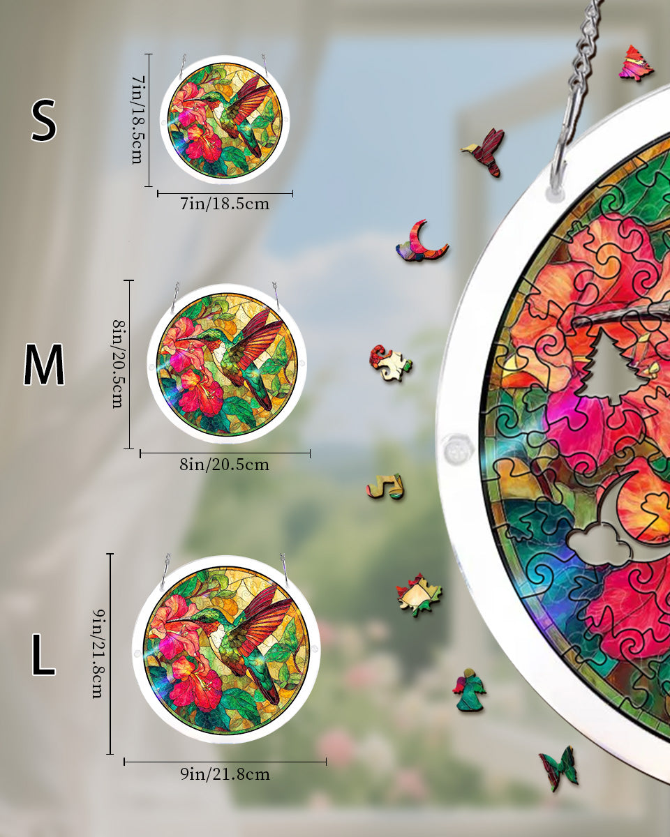 💥May Grand Sale|Up to 60% Off💥Acrylic Jigsaw Puzzle Suncatcher - Emerald Flame Hummingbird